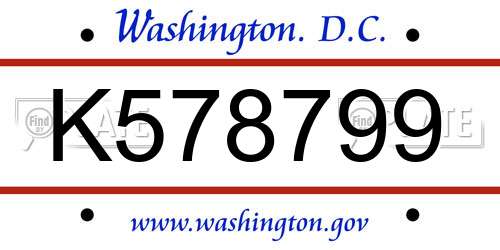 K578799 District Of Columbia License Plate