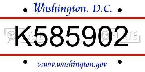 K585902 District Of Columbia License Plate