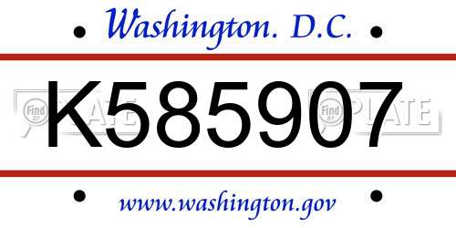K585907 District Of Columbia License Plate