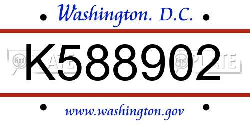 K588902 District Of Columbia License Plate