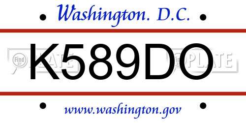 K589DO District Of Columbia License Plate