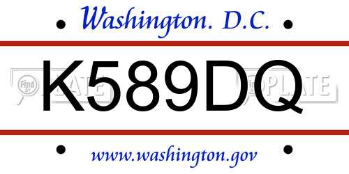 K589DQ District Of Columbia License Plate
