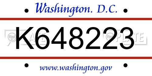 K648223 District Of Columbia License Plate