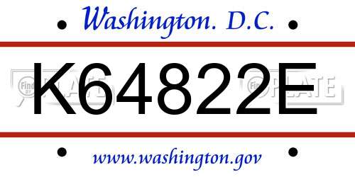 K64822E District Of Columbia License Plate