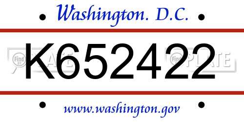 K652422 District Of Columbia License Plate