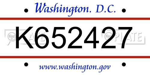 K652427 District Of Columbia License Plate