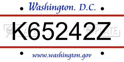 K65242Z District Of Columbia License Plate