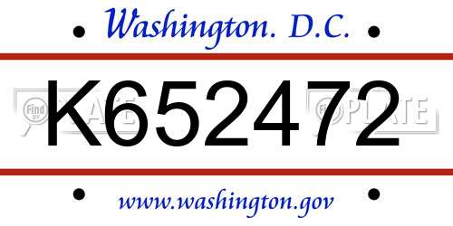 K652472 District Of Columbia License Plate