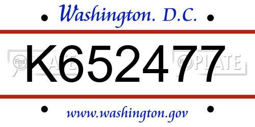 K652477 District Of Columbia License Plate