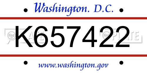 K657422 District Of Columbia License Plate