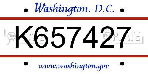 K657427 District Of Columbia License Plate