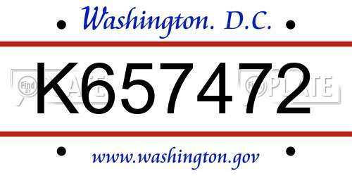 K657472 District Of Columbia License Plate