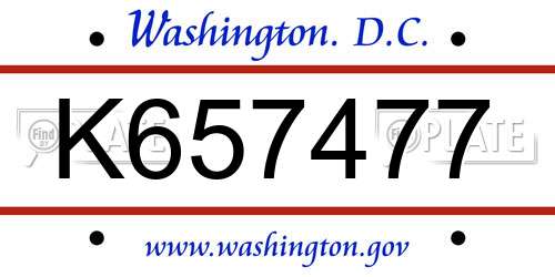 K657477 District Of Columbia License Plate