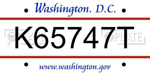 K65747T District Of Columbia License Plate