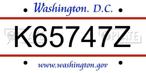 K65747Z District Of Columbia License Plate