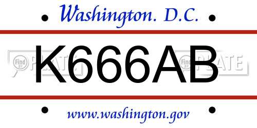 K666AB District Of Columbia License Plate