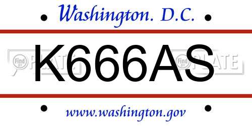 K666AS District Of Columbia License Plate