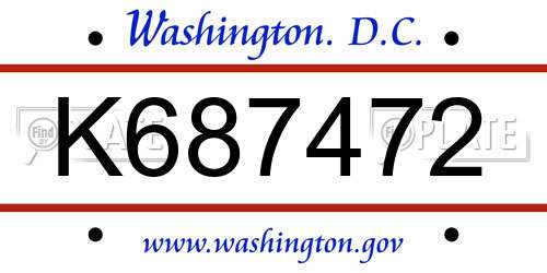 K687472 District Of Columbia License Plate