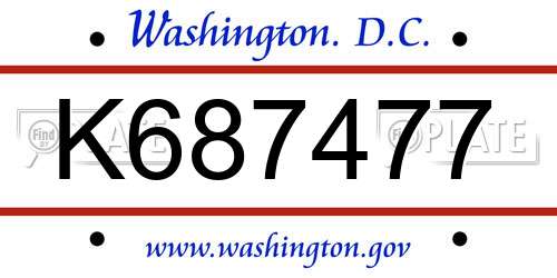 K687477 District Of Columbia License Plate