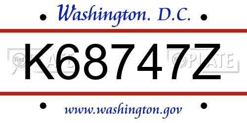 K68747Z District Of Columbia License Plate