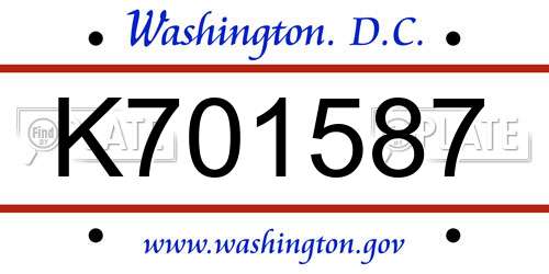 K701587 District Of Columbia License Plate