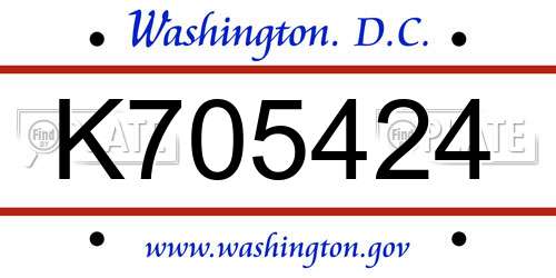K705424 District Of Columbia License Plate