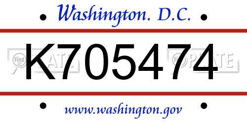 K705474 District Of Columbia License Plate
