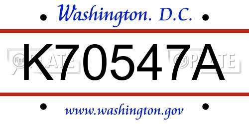K70547A District Of Columbia License Plate