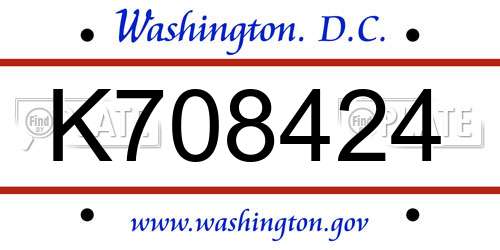 K708424 District Of Columbia License Plate