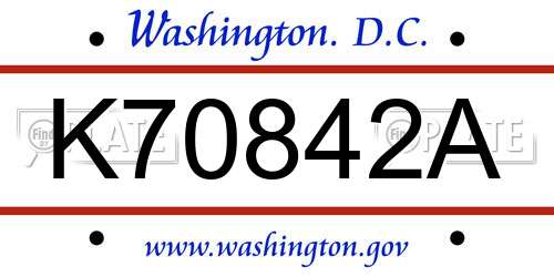K70842A District Of Columbia License Plate
