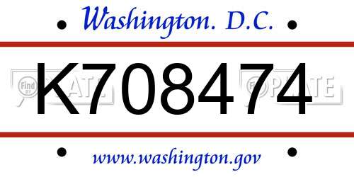 K708474 District Of Columbia License Plate