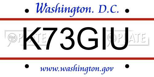 K73GIU District Of Columbia License Plate