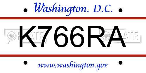 K766RA District Of Columbia License Plate