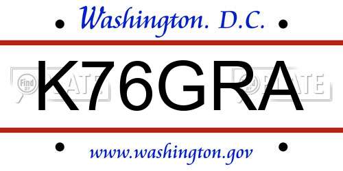K76GRA District Of Columbia License Plate