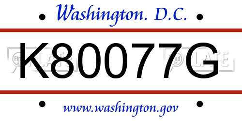 K80077G District Of Columbia License Plate