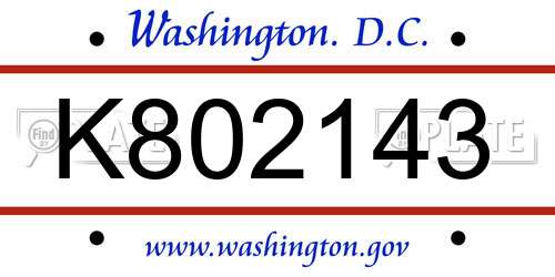 K802143 District Of Columbia License Plate