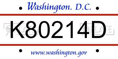 K80214D District Of Columbia License Plate