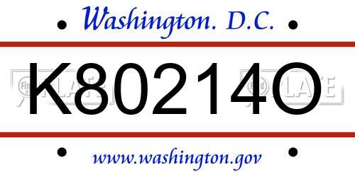 K80214O District Of Columbia License Plate