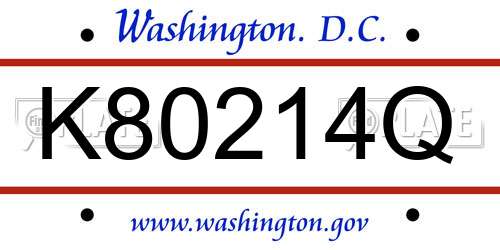 K80214Q District Of Columbia License Plate