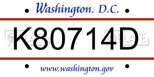 K80714D District Of Columbia License Plate