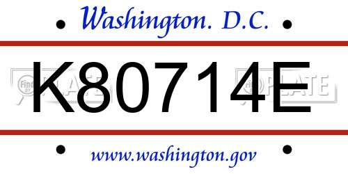 K80714E District Of Columbia License Plate