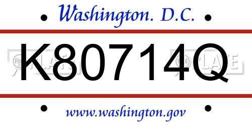 K80714Q District Of Columbia License Plate