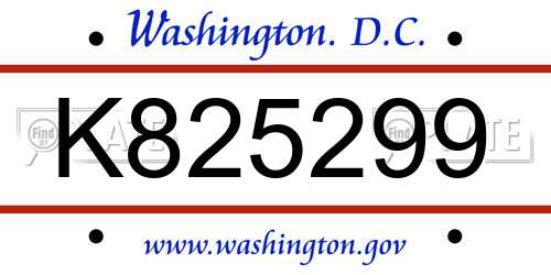 K825299 District Of Columbia License Plate