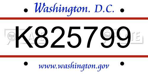 K825799 District Of Columbia License Plate