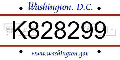 K828299 District Of Columbia License Plate