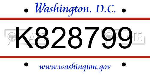 K828799 District Of Columbia License Plate