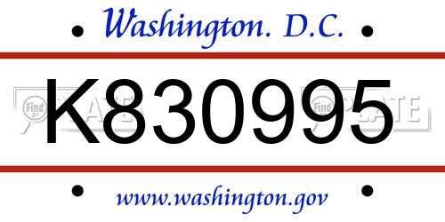 K830995 District Of Columbia License Plate