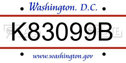 K83099B District Of Columbia License Plate
