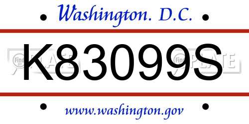 K83099S District Of Columbia License Plate