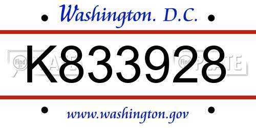 K833928 District Of Columbia License Plate